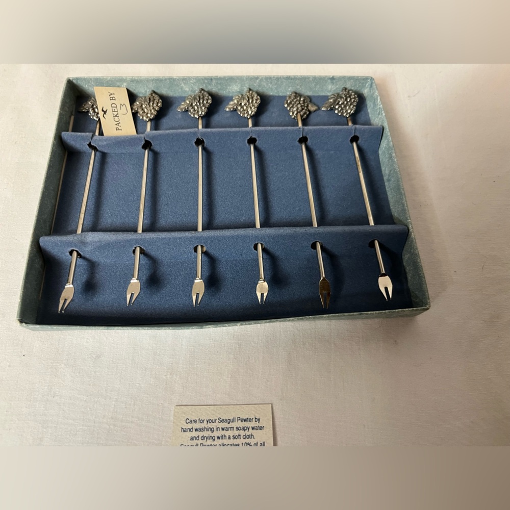 Silver Cocktail Skewers Set with Grape Design